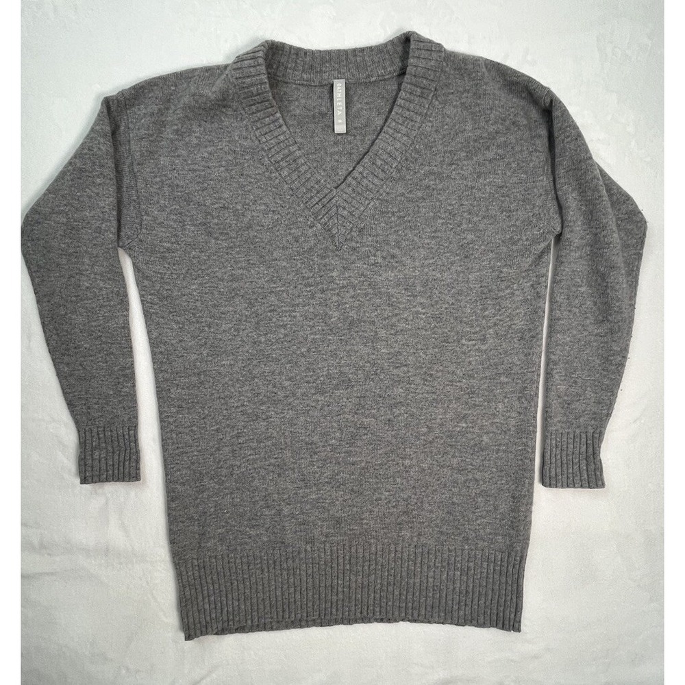 Athleta Wool Cashmere V-Neck Tunic Sweater, Grey Heather SIZE M #500937